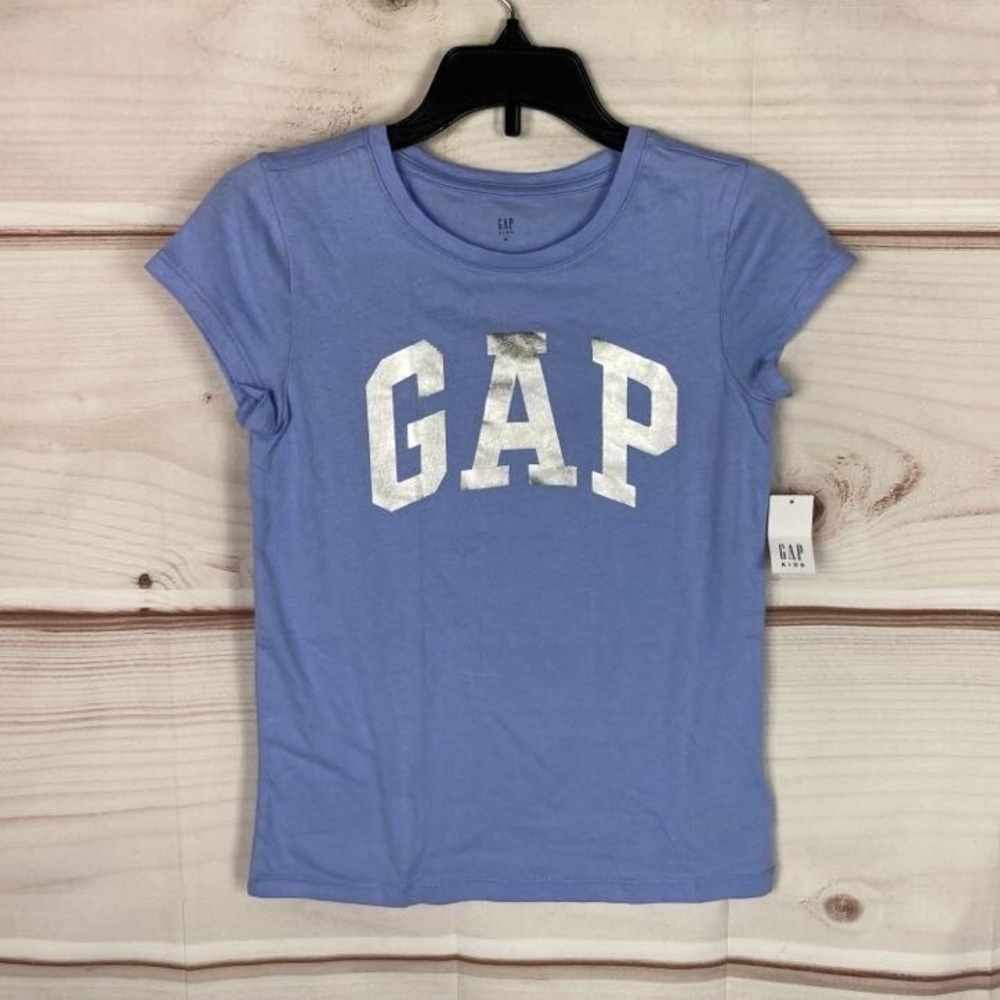 Gap Top Girls Medium Blue Graphic T-Shirt Cotton Crew Neck Short Sleeve Solid